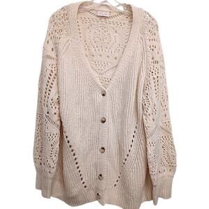 PinkLily Cardigan Sweater Sz M Ivory Oversize Cottage Fisherman Boho Swiss Fairy